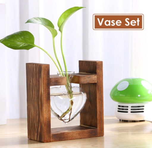 Glass Wood Vase with Wooden Tray – Hydroponic Planter & Pen Holder My Store