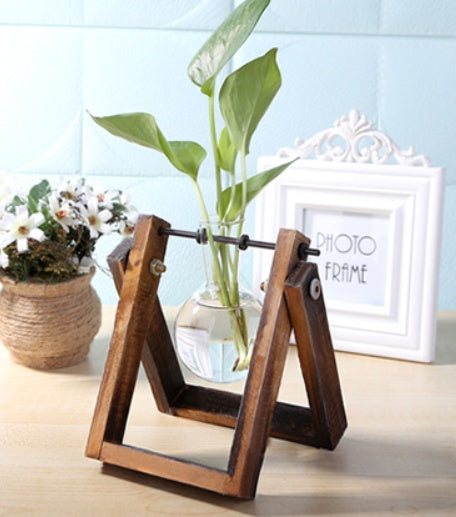 Glass Wood Vase with Wooden Tray – Hydroponic Planter & Pen Holder My Store