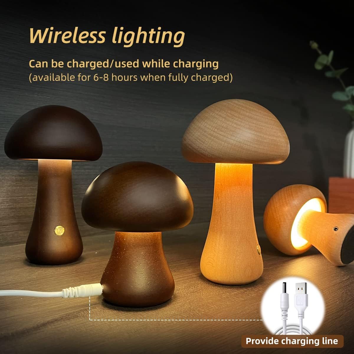 Wooden Mushroom LED Night Light – Touch Control Table Lamp for Kids' Bedrooms My Store