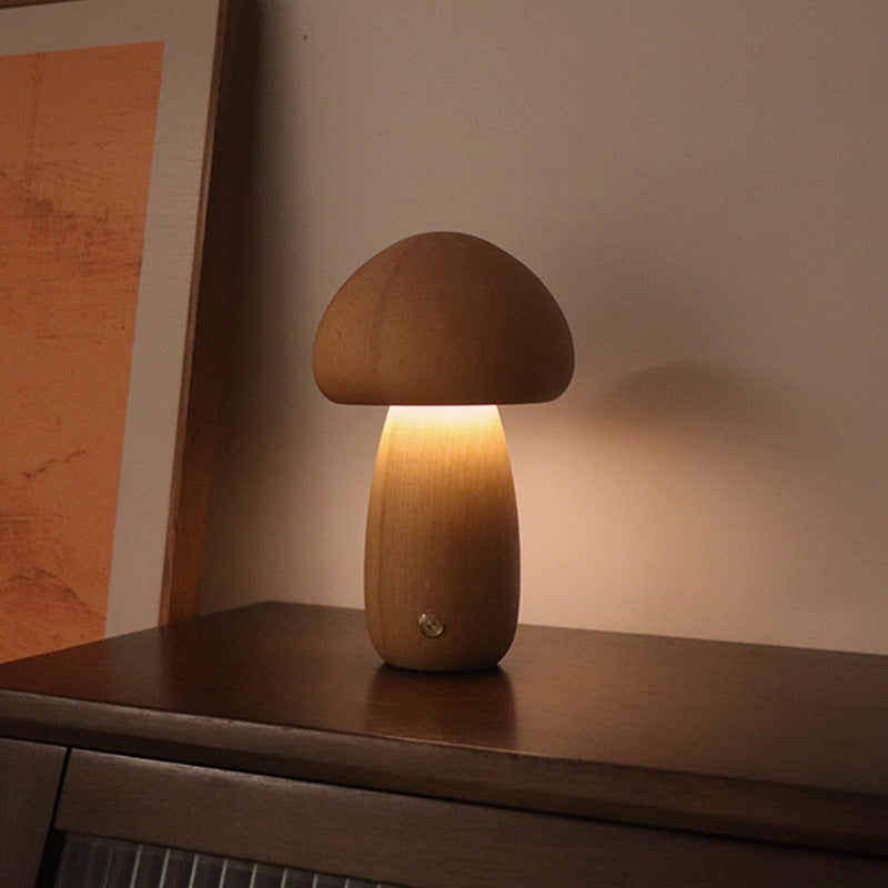 Wooden Mushroom LED Night Light – Touch Control Table Lamp for Kids' Bedrooms My Store