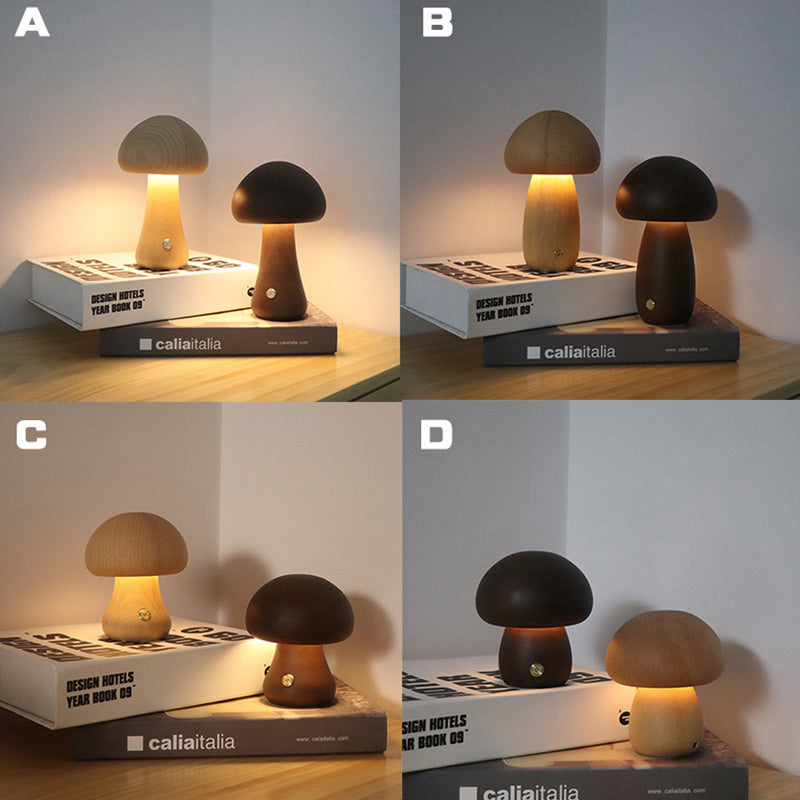 Wooden Mushroom LED Night Light – Touch Control Table Lamp for Kids' Bedrooms My Store