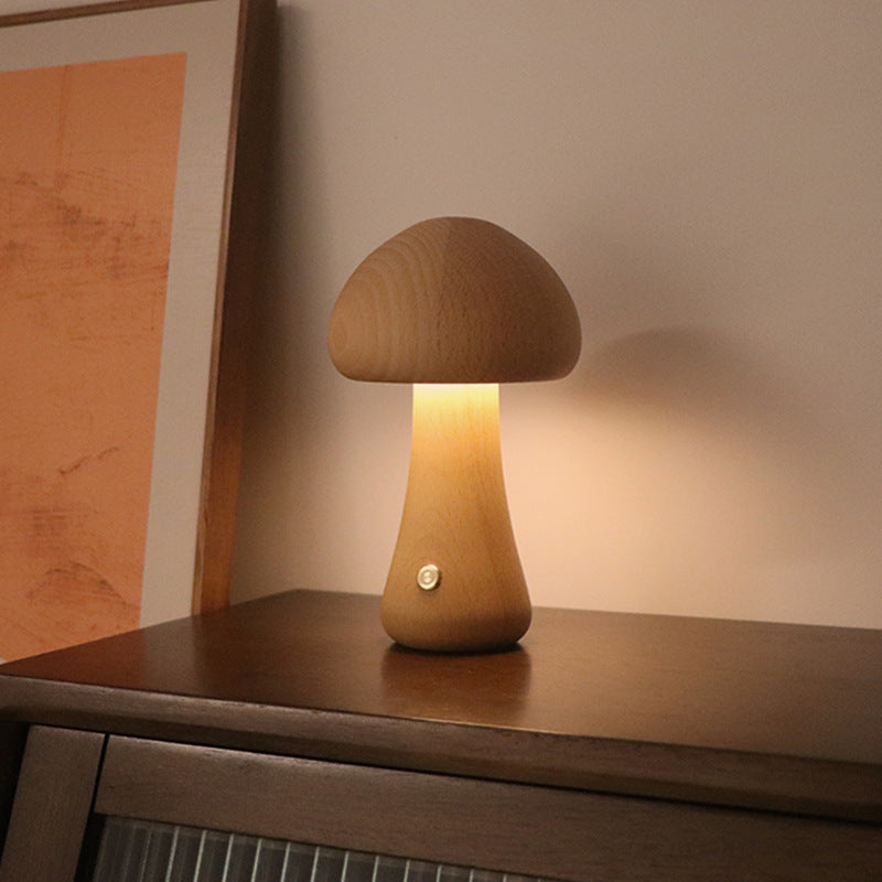 Wooden Mushroom LED Night Light – Touch Control Table Lamp for Kids' Bedrooms My Store